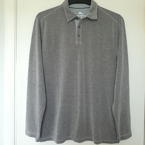 Men's Tommy Bahama Long Sleeve Gray Tencel Lyocell Polo [M] - Picture 1 of 13